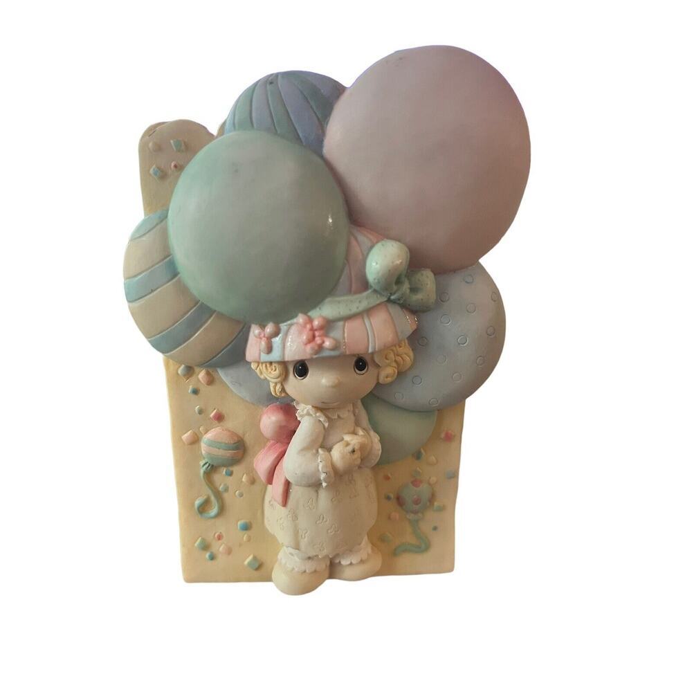 1995 Precious Moments Ceramic Basket Bag Girl with Balloons